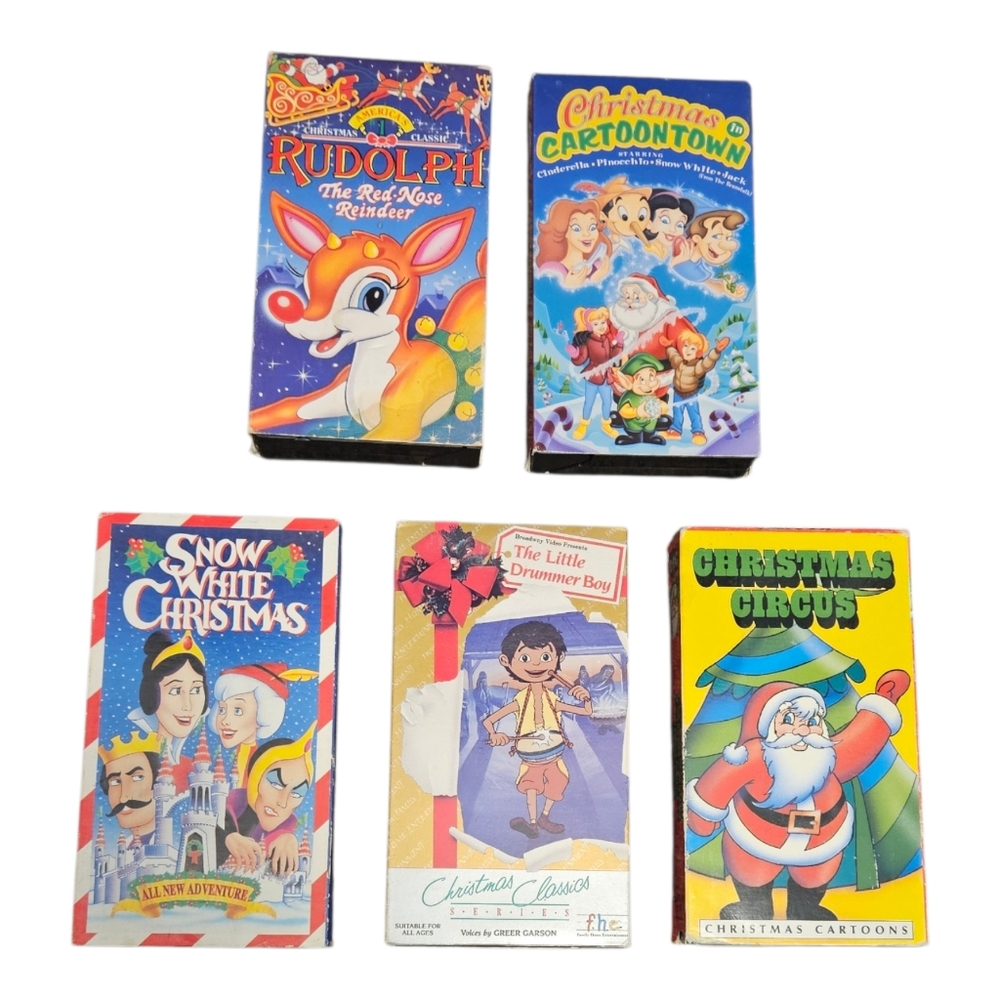 Lot Of 5 Christmas VHS Kids Movies Cartoons Rudolph The Little Drummer Boy